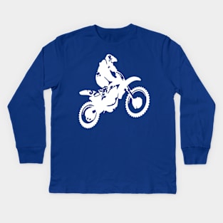 Moto X  Dirt Bike Monotone Vector Art - White Kids Long Sleeve T-Shirt